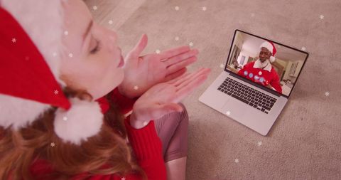 Festive virtual chat with santa-clad family during christmas