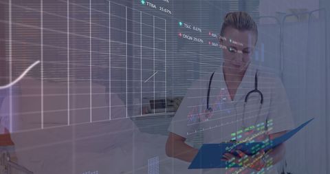 Female Doctor Analyzing Financial Healthcare Data Visualization
