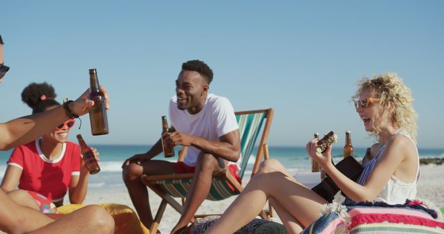 Young Friends Enjoying Beer and Music on Beach - Download Free Stock Images Pikwizard.com