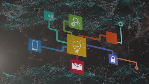 Digital Network of Icons on Tech Background