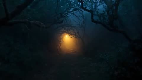 Mysterious Glowing Portal in Enchanted Forest Pathway