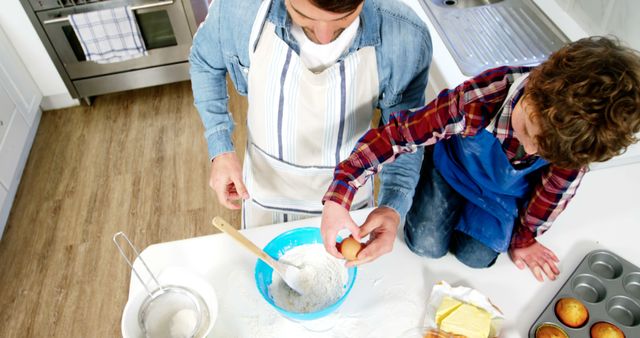 Father and Son Baking in Modern Kitchen - Download Free Stock Images Pikwizard.com