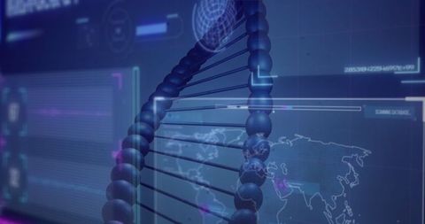 Futuristic 3D DNA Helix Hologram in Biotech Interface