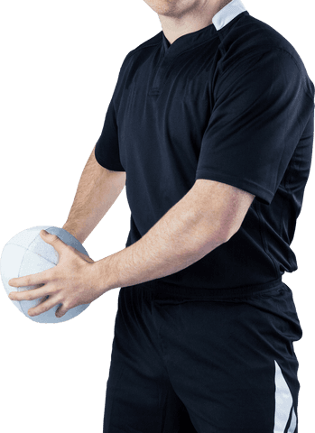 Rugby Player Preparing to Throw Ball in Transparent Action Shot