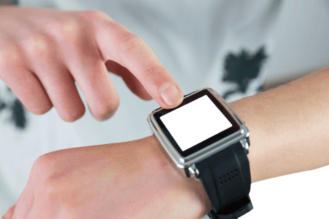 Caucasian man using smartwatch on transparent background
