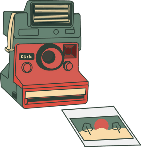 retro instant camera with minimalist sunset print on transparent background - Download Free Stock Videos Pikwizard.com