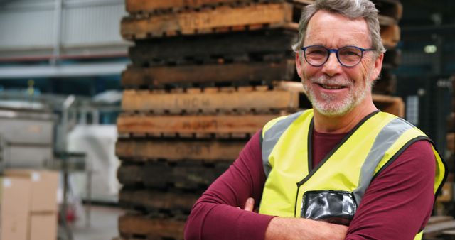 Confident Mature Warehouse Worker in Safety Vest - Download Free Stock Images Pikwizard.com