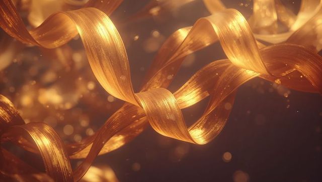 Golden twisting ribbons in abstract swirling elegance