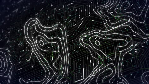 Futuristic Digital Landscape with Circuits and Contours