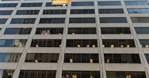 Retro Social Media Icons on Office Building with Subscribe Callout - Download Free Stock Images Pikwizard.com