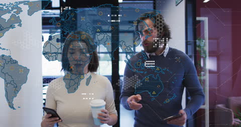 Global Business Communication with Digital Interface Concept Overlay