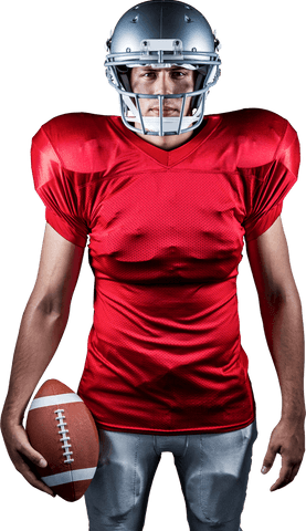Confident American Football Player in Red Jersey on Transparent Background