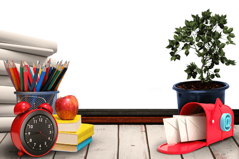 transparent desk items: books, plant, clock, apple & stationery - Download Free Stock Videos Pikwizard.com