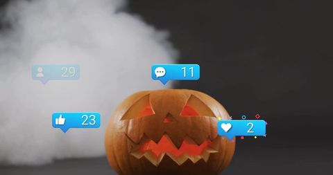 Halloween Jack-o-Lantern with Social Media Notifications in Foggy Blue Moody Lighting