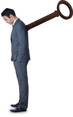 transparent businessman with wind-up key worn out expression - Download Free Stock Videos Pikwizard.com