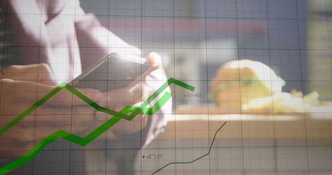 Businessperson Using Smartphone with Financial Growth Graph Overlay