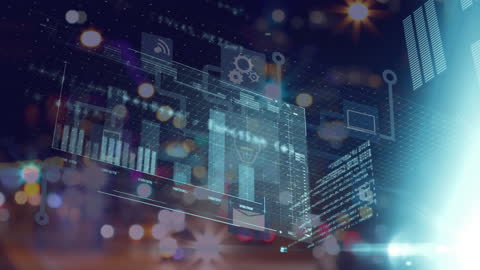 Digital Data Analytics with Blurry Lights in Background