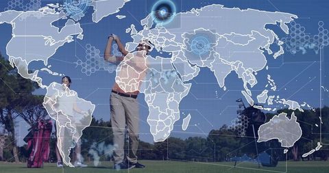 Global Golfing Analytics Concept with Digital Overlays