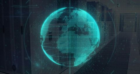 Futuristic Holographic Globe in a High-Tech Data Center