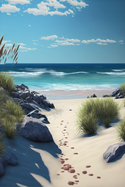 Footprints Leading to Beautiful Sandy Beach on Sunny Day - Download Free Stock Images Pikwizard.com