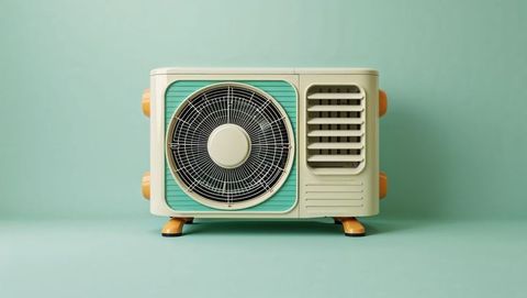 Vintage-style portable air cooler with fan and pastel colors
