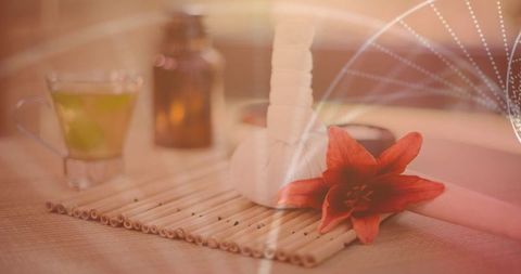 Serene Spa Aromatherapy Setting with Bamboo and Red Lily Flower