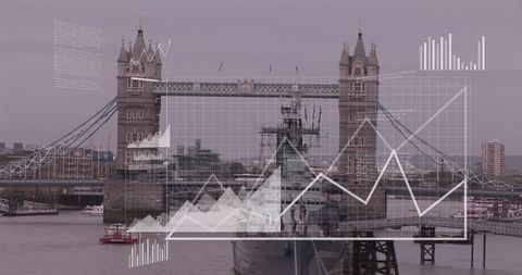 Business Technology Graphic Overlay on Tower Bridge in London