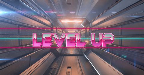 Futuristic level up banner in neon lights