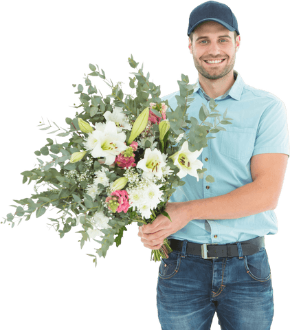 smiling man holding large bouquet of flowers transparent background - Download Free Stock Videos Pikwizard.com