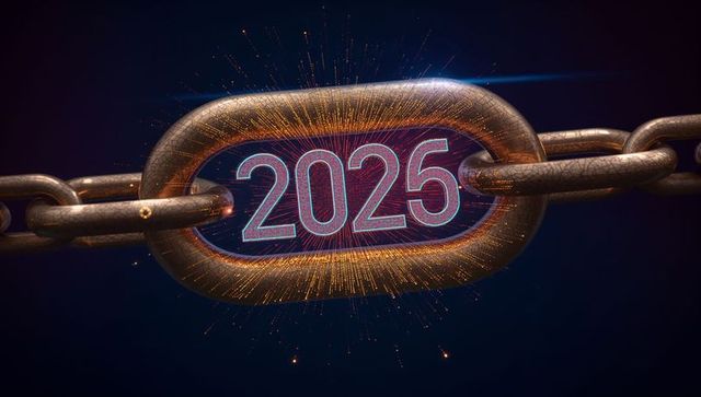 Glowing Metallic Chain Link Emitting Futuristic 2025 Panel Light with Sparks and Particles