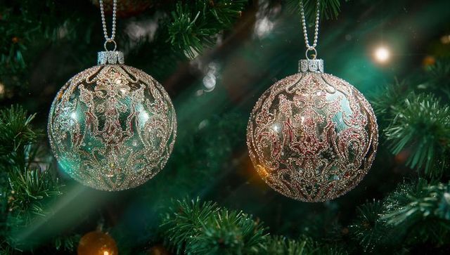 Elegant Filigree Ornaments on Christmas Tree Branches