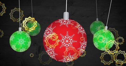 Hanging christmas baubles with snowflake pattern decoration