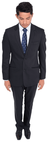 Focused Biracial Businessman Standing in Formal Attire on Transparent Background