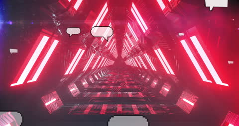 Futuristic Red Digital Tunnel with Media Icons
