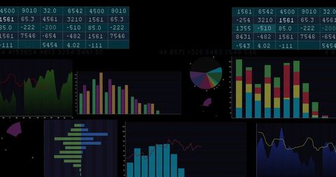 Digital Financial Data Visualizations on Black Background - Download Free Stock Images Pikwizard.com