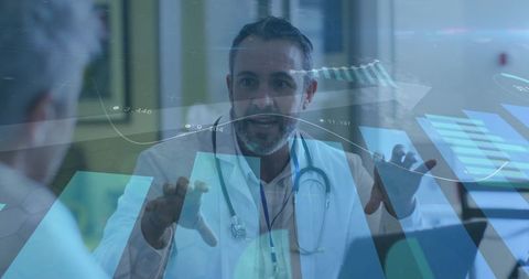 Doctor explaining digital data to patient in medical clinic