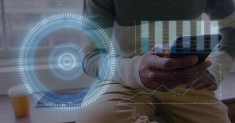 Man Engaging with Holographic Dashboard in Home Office