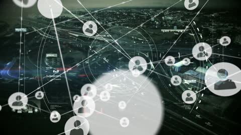 Global Network Connections Over Urban Cityscape