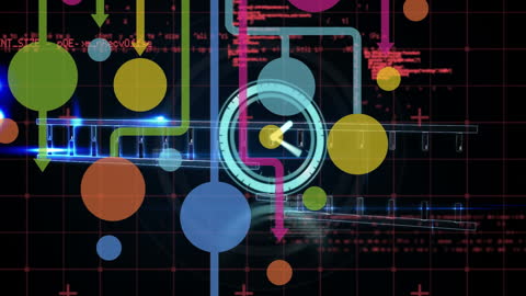 Animated Digital Interface with Network on Dark Background