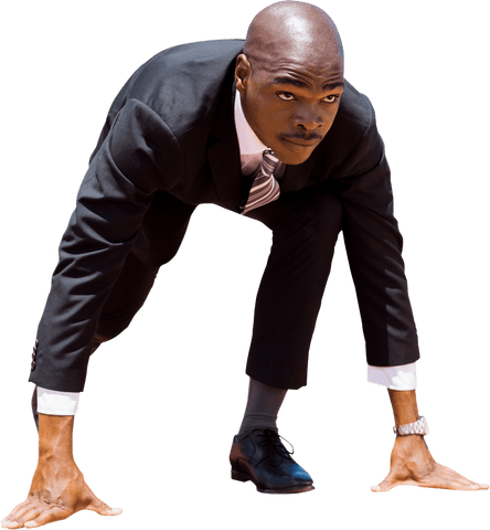African American Businessman in Starting Position on Transparent Background