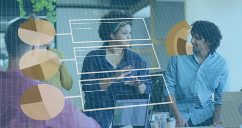 Team Collaborating with Digital Interface and Business Analytics