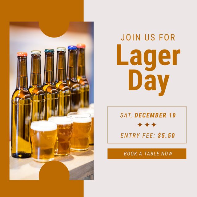 Lager Day Event with Bottled Beers and Entry Fee Announcement - Download Free Stock Templates Pikwizard.com