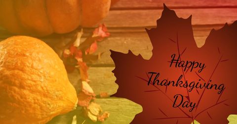 Happy Thanksgiving Day Message with Autumn Leaves and Pumpkins - Download Free Stock Images Pikwizard.com