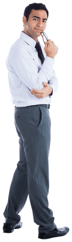 Confident Biracial Businessman Holding Pen Transparent Background