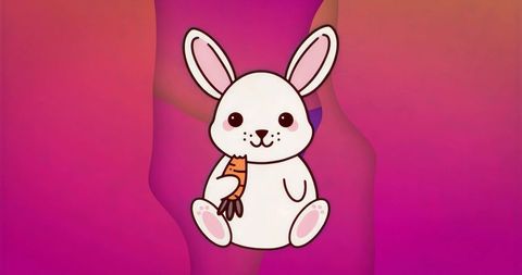 Adorable cartoon rabbit with carrot on pink gradient background