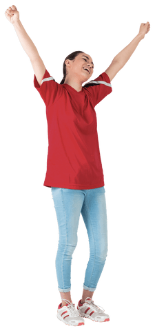 Transparent Woman In Red Cheering Enthusiastically
