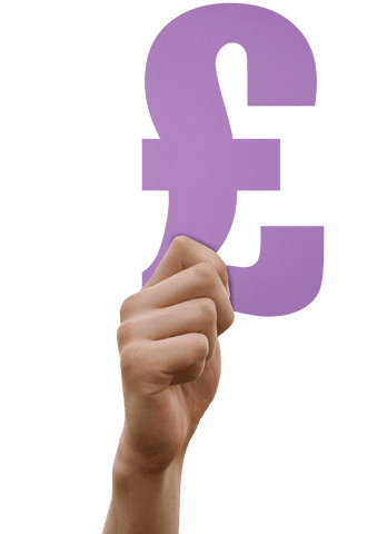 Hand Holding Purple Pound Sterling Sign on Transparent Background