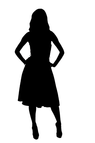 Silhouette of woman in dress on transparent background
