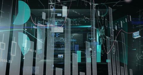 Abstract financial data processing with graphs and charts