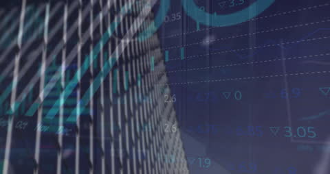 Dynamic Financial Data on Urban Cityscape Background